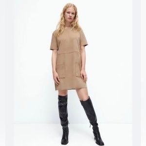 ZARA Faux Suede T Shirt Dress With Pockets